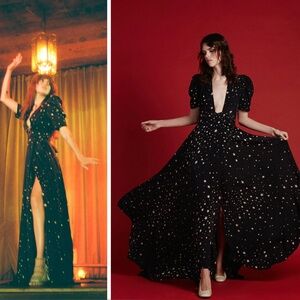 Stoned Immaculate Hollywood Black Star Print Short Sleeve Maxi Wrap Dress XS